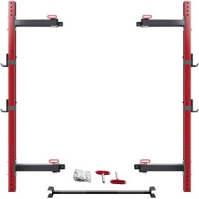 Wall Mounted Folding Squat Rack - Folding Squat Power Rack for 1000lbs capacity with Pull Up Bar and J Cups, Space Saving Home Gym Equipment