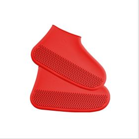 Men and women hiking slip wearable easy to carry silicone rain boots (Option: Red-L)