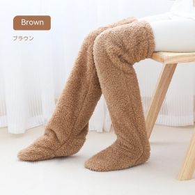 Over Knee High Fuzzy Long Socks Winter Warm Cold Leg Knee Joint Cold-proof Stockings Home Floor Sleeping Socks (Option: Brown-Average Size)