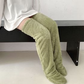 Over Knee High Fuzzy Long Socks Winter Warm Cold Leg Knee Joint Cold-proof Stockings Home Floor Sleeping Socks (Option: Avocado Green-Average Size)