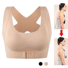 Women Bra Posture Corrector Bralette Front Closure Bras Fitness Vest Push Up Bra Female Brassiere Underwear Cross Back Tank Tops (Color: Beige)