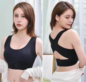 Women Bra Posture Corrector Bralette Front Closure Bras Fitness Vest Push Up Bra Female Brassiere Underwear Cross Back Tank Tops (Color: Black)