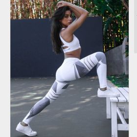 Digital printing high waist casual yoga print leggings (Color: White)