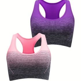 1pc/2pcs/3pcsMedium Support Two Tone Racer Back Sports Bra, Fitness Workout Running Yoga Bra (Color: Purple+Pink)