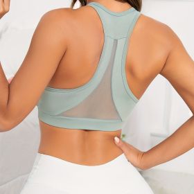 Green Solid Color Breathable Mesh Stitching Tank Top, Sports Yoga Fitness Bra (Color: Viridity)