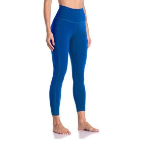 Women's High Waisted Yoga Pants 7/8 Length Leggings with Pockets (Color: Blue)