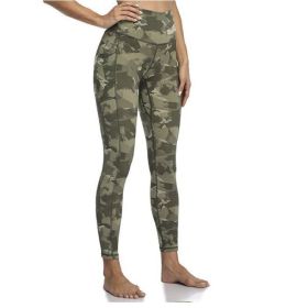 Women's High Waisted Yoga Pants 7/8 Length Leggings with Pockets (Color: Camouflage green)