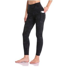 Women's High Waisted Yoga Pants 7/8 Length Leggings with Pockets (Color: Camouflage black)