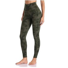 Women's High Waisted Yoga Pants 7/8 Length Leggings with Pockets (Color: army green)