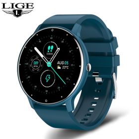 New Smart Watch Men Full Touch Screen Sport Fitness Watch IP67 Waterproof Bluetooth For Android ios smartwatch Men+box (Color: Blue)