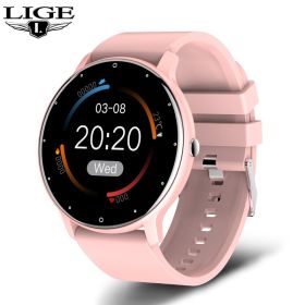 New Smart Watch Men Full Touch Screen Sport Fitness Watch IP67 Waterproof Bluetooth For Android ios smartwatch Men+box (Color: Pink)