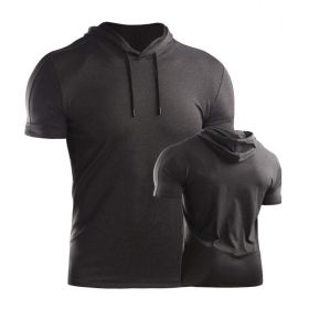 Male Training Shirts Quick Drying Gym Clothing Musculation Sportswear Fitness Running Jackets Rashguards Hoodies ropa deportiva (Color: Black grey 2)