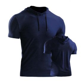 Male Training Shirts Quick Drying Gym Clothing Musculation Sportswear Fitness Running Jackets Rashguards Hoodies ropa deportiva (Color: Navy blue 2)