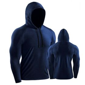 Male Training Shirts Quick Drying Gym Clothing Musculation Sportswear Fitness Running Jackets Rashguards Hoodies ropa deportiva (Color: Navy blue 1)