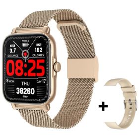 Bluetooth Smart Watch Men Heart Rate Fitness Tracker Watches IP67 Waterproof Women Smartwatch for Android IOS (Color: Mesh belt golden)