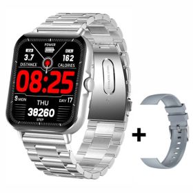 Bluetooth Smart Watch Men Heart Rate Fitness Tracker Watches IP67 Waterproof Women Smartwatch for Android IOS (Color: add silver steel)