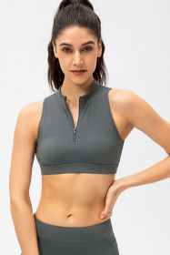 Full Size Cropped Cutout Back Zipper Front Active Tank Top (Color: Cloudy Blue)