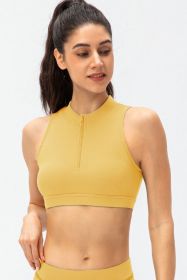 Full Size Cropped Cutout Back Zipper Front Active Tank Top (Color: Banana Yellow)