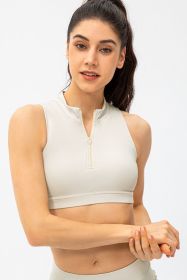 Full Size Cropped Cutout Back Zipper Front Active Tank Top (Color: White)