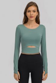 Cut Out Front Crop Yoga Tee (Color: Teal)