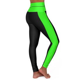 High Waisted Yoga Leggings, Black And Neon Green Beating Heart Sports Pants (size: L)