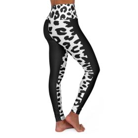 High Waisted Yoga Leggings, Black And White Half-Tone Leopard Style Pants (size: XL)