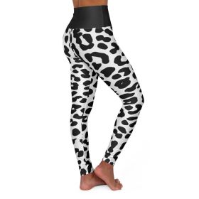 High Waisted Yoga Leggings, Black And White Two-Tone Leopard Style Pants (size: L)