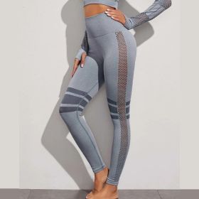 Hollow Mesh Breathable Yoga Pants (Color: Grey)