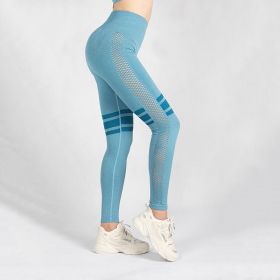 Hollow Mesh Breathable Yoga Pants (Color: Blue)