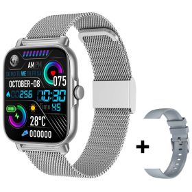 Bluetooth Smart Watch Men Heart Rate Fitness Tracker Watches IP67 Waterproof Women Smartwatch for Android IOS (Color: Mesh belt silver)